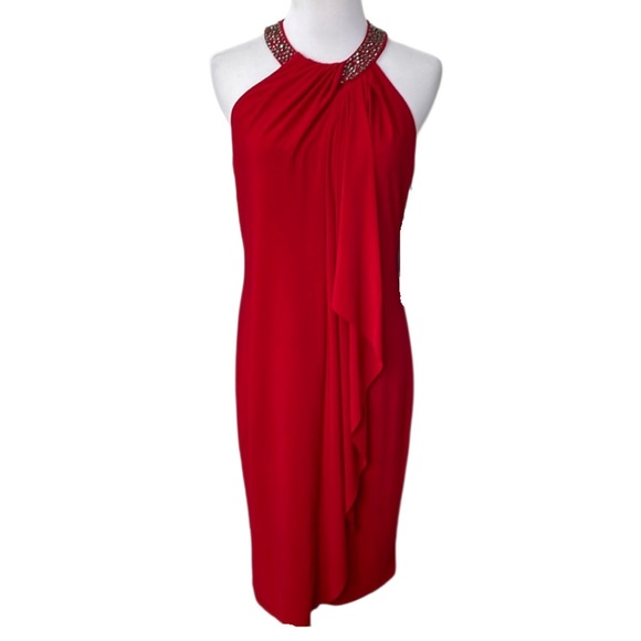 slim fit dress slacks Chic and Holland SD880056 - Embellished Halter Neck Cocktail Dress 18 / Nude